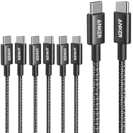 Anker USB C Charger 100W Cable, 4-Pack [1.8M+1.8M+1.8M+3M], USB C to USB C Braided Phone Charger Cable for MacBook Pro, iPhone 17/16/15, iPad Pro, Samsung Galaxy,and More
