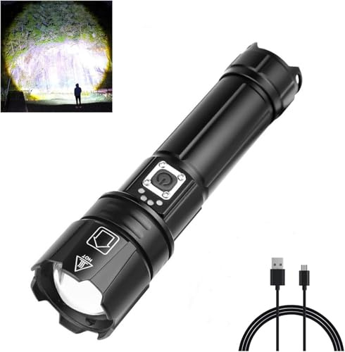 XLENTGEN Super Bright Rechargeable Torches 30000 Lumen, Powerful XHP70.2 LED Tactical Torch Battery Powered, 5 Light Modes, Waterproof Flashlight for Camping, Emergency, Dog Walking