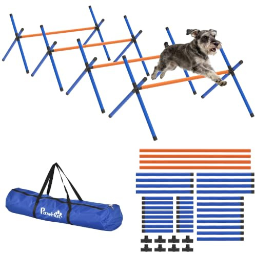 PawHut Agility Set Hunde mit höhenverstellbaren Hürden für kleine Hunde | 4-teiliges Agility Ausrüstung, Tragetasche, Trainingsset für Hundetraining