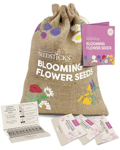 Seedsticks Blooming Flower Seeds Starter Kit - 30 Variety Wildflower & Cottage Garden Seed Collection - Grow Your Own Flowers - Gardening Gift Sack