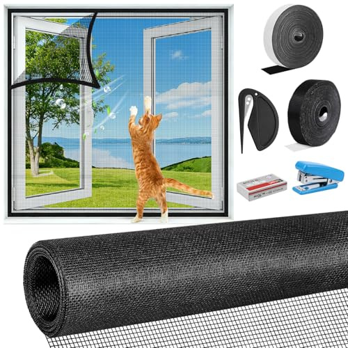 Fenster Fliegengitter Katzensicher, Fliegengitter für Fenster, Ohne Bohren Zuschneidbar Insektenschutz Fenster, Einfache Installation, Fensterschutz Katze für Alle Fenster Dachfenster(100X130CM)