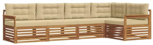 vidaXL Outdoor-Sofagarnitur mit Kissen 5 pcs Natur und Beige, Gemütliches Outdoor-Set, modernes Ecksofa, robuster Loungesessel, Gartenmöbel, Terrasse zum Relaxen