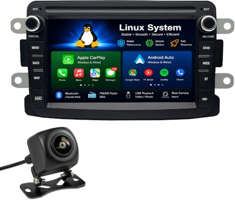 7 Car Stereo for Dacia Duster 2013-2017 Sandero Stepway 2013-2020 Logan MCV 2013-2020, Wireless CarPlay Android Auto Radio with Dual Knobs, Bluetooth, FM AM RDS, DSP, SWC, 720P Camera, Mirror Link