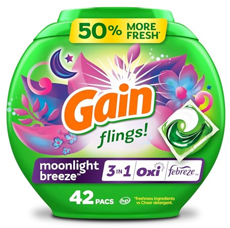 Gain Flings Moonlight Breeze Scent with Oxi Boost and Febreze Freshness Laundry Detergent Pacs 42ct