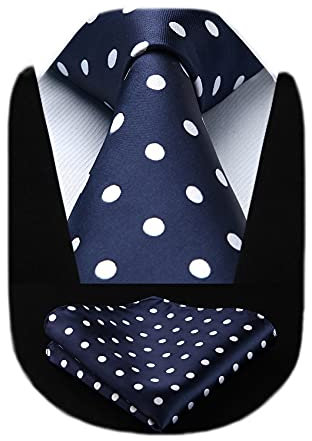 HISDERN extralarga Polka Puntos Panuelo de lazo Hombres Corbata & Plaza de bolsillo Conjunto