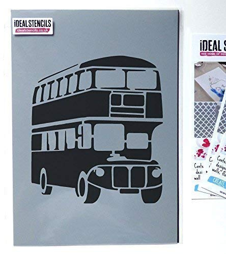 London Red Bus Stencil | Nursery & Child Friendly Home Wall Decorating & Craft Stencil | Paint Walls Fabrics & Furniture | 190 Mylar Reusable Stencil (S/17X19CM)