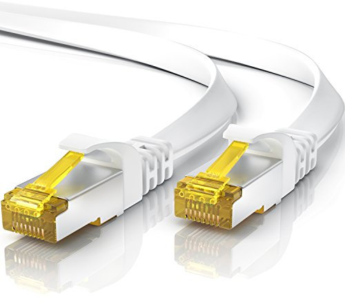 30m CAT 7 Netzwerkkabel Flach, Ethernet Kabel, Gigabit Lan 10 Gbit s, Patchkabel, Flachbandkabel, Verlegekabel, Cat.7 Rohkabel U FTP PIMF Schirmung mit RJ 45 Stecker, Switch Router Modem, Weiß