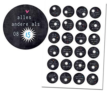 24 Adventskalenderzahlen SPRUCHKNIFFL Tafel mit bunten Herzen, witzige Aufkleber Adventskalender Zahlensticker Rätsel, Sprüche, Spruchwort Kinder Männer