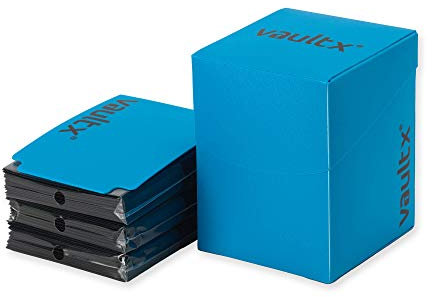 Vault X Trading Card Deckbox und 150 Schwarze Kartenhüllen, passend für 100+ Karten mit Hüllen, Großes Standardformat, Kartenaufbewahrungsbox, für MTG Commander Spiel, TCG (Blau)