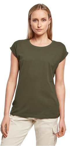 Build Your Brand Damen T-Shirt Ladies Extended Shoulder Tee, lang geschnittenes T-Shirt für Frauen, Baumwolle, Olive, XL