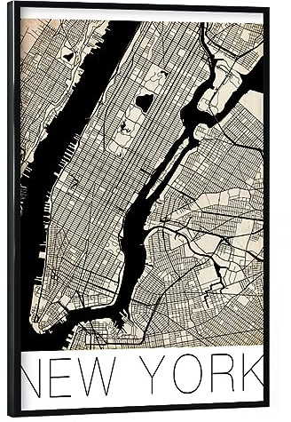 artboxONE Poster mit schwarzem Rahmen 30x20 cm New York NYC Städte Retro City Map New York - Bild city city map map