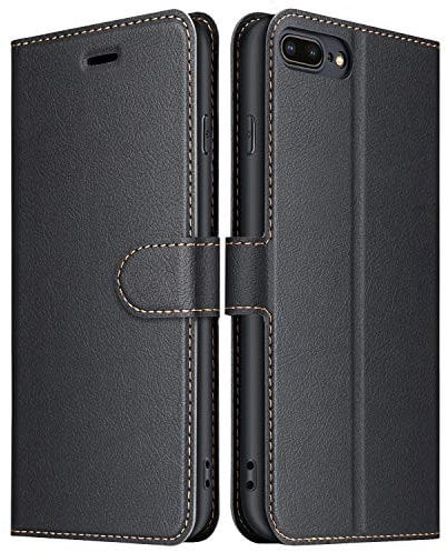 ELESNOW Hülle für iPhone 7 Plus / 8 Plus, Premium Leder Flip Wallet Schutzhülle Tasche Handyhülle für iPhone 7 Plus / 8 Plus (Schwarz)
