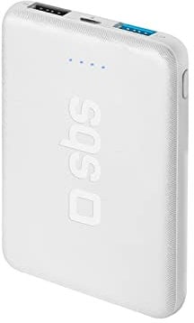 SBS Powerbank Slim Bianco da 4000 mAh con Due Uscite USB-A, Caricatore Rapido, Caricabatterie con Porta Micro USB e Cavetto di Ricarica Incluso