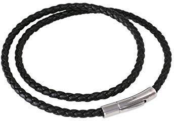 Fly Style Halskette aus Kunstleder schwarz geflochten mit Verschluss aus Edelstahl - Herren Kette, Längen:ca. 42.0 cm, Stärke:3 mm