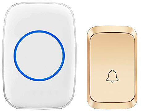 LWPCP Wireless Doorbell, Portable Music Door Chime Kit with Memory Function,1 Push Button And 1 Receivers,300M Range,LED Indicator,58 Ringtones,4 Volume Levels,Gold