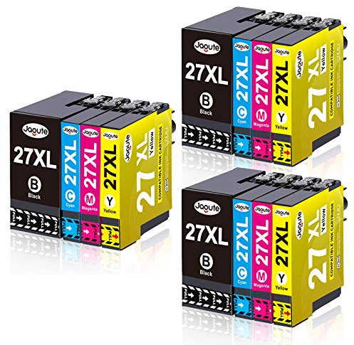 Jagute 12-Packungen 27XL Druckerpatronen Kompatibel für Epson 27 XL Patrone für Epson Workforce WF-7710 WF-7210 WF-3620 WF-3640 WF-7110DTW WF-7210DTW WF-7610DW WF-7620DTWF WF-7720DTWF WF-7715DWF