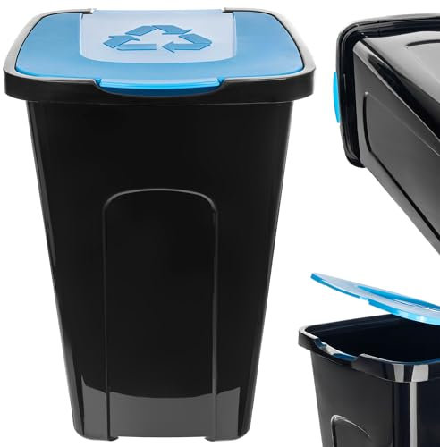 KADAX Poubelle de Recyclage 50L, Conteneur en Polyuréthane Adapté à une Utilisation Interieure et Exterieure, Grand Bac avec Couvercle (Bleu)