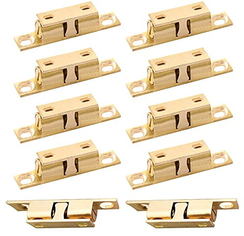 YEYIT 10 Pcs Double Ball Roller Tension Door Catches, Adjustable Cupboard Double Roller Latch for Wardrobes Cabinet Kitchen Closet Furniture (Golden)
