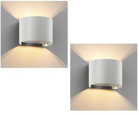 ledscom.de 2 Stück Wandleuchte RUNEL für außen, weiß, IP65, Up & Downlight + LED Lampe 501lm, warmweiß