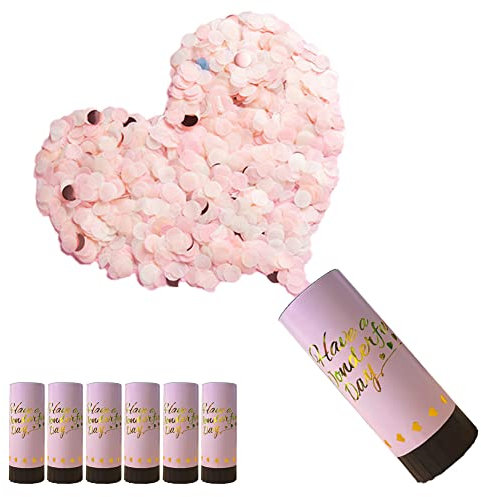 DEARLIVES Lot de 6 canons à confettis roses biodégradables 11 cm lanceur pour remise diplôme, mariage, anniversaire, Nouvel An, Rose, (RTE,748)