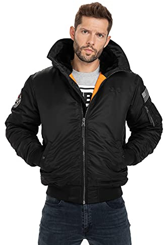 PITBULL Herren Winterjacke mit Kapuze Männer Jacke Winter Bomberjacke Encino Hoher Stehkragen, große gefütterte Kapuze