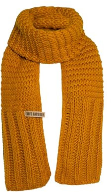 KNIT FACTORY - Alex Schal - Lange Strickschal - Mit grobmaschige Strickmuster - Aus Wolle - Für Damen und Herren - Ocker - 200 x 45 cm