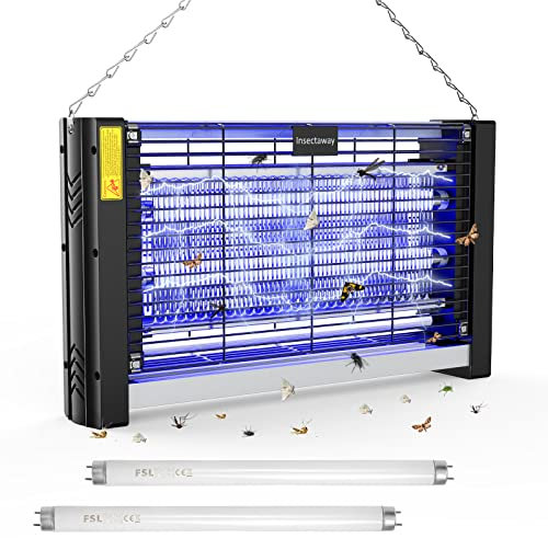 Lámpara Antimosquitos, Insectaway Lampara Antimosquitos De Doble Rejilla 2400v, Mata Mata Mosquitos Eléctrico de Alta Eficiencia Tamaño XXL, 2 LáMparas T8 Extra De 10w (Fsl) para Jardin,Exterior