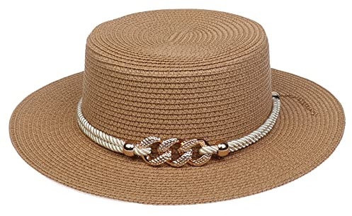 VPbao Panama Elégant Femme Chapeau Melon en Paille Anti Soleil avec Boucle Mariage Cérémonie Soirée Kaki