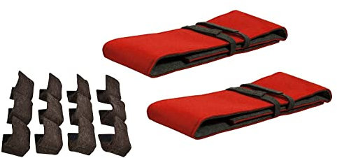 Sensalux Bierbankauflage + Bodenschoner für Bierzeltgarnitur, 120cm x 25cm (2 STK.) + 12 Bodenschoner, Auflage: Grau-Rot | Schoner: Braun