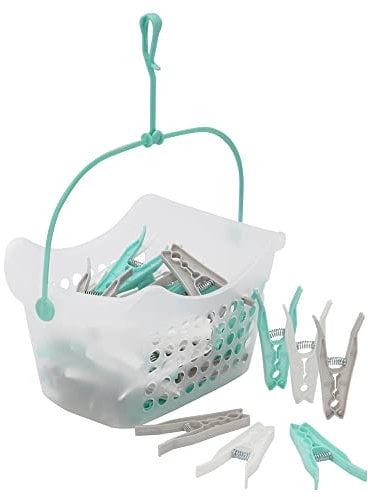 JVL Plastic Peg Basket with 48 Large Ultra Strong Plastic Pegs, Aqua (19-216-281)