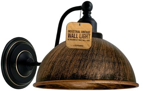 Applique Murale Industrielle Vintage Rétro Abat-Jour en Fer E27 Plafonnier Lampe Murale Luminaires Intérieur pour Cuisine Salle à Manger Chambre Restaurant Bar (Laiton brossé) (Cuivre brossé)