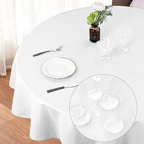 Eternal Beauty Round Tablecloth 150cm Wrinkle Free, Table Cover Water Resistant and Machine Washable for Home Dining Party Restaurant (White, 59inch)