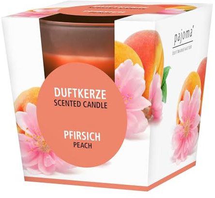 pajoma® Duftkerze, Pfirsich - im satinierten Glas | 120g Wachsgewicht, Brenndauer: 25 Stunden, in edler Geschenkverpackung | Premium Qualität