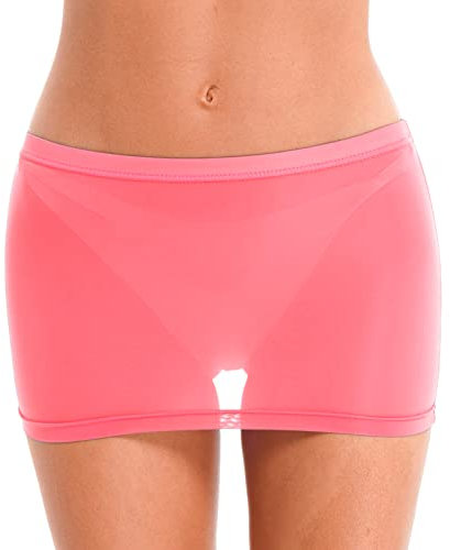 IEFIEL Femme Mini Jupe Moulante Transparente Très Sexy Courte Hanche Push Up Disco Clubbing Micro Skirt Sheer Hip Bodycon Ultrashort Clubwear ZA-Rose L