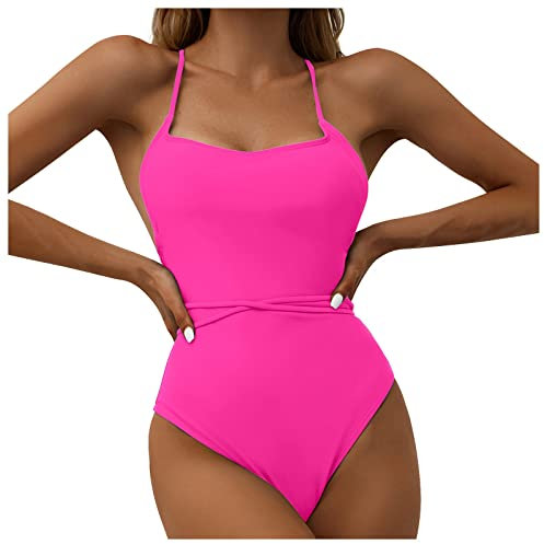 One- Maillot de bain slim sexy pour femme - Taille unie - Couleur unie - Short de football fluo, rose, L