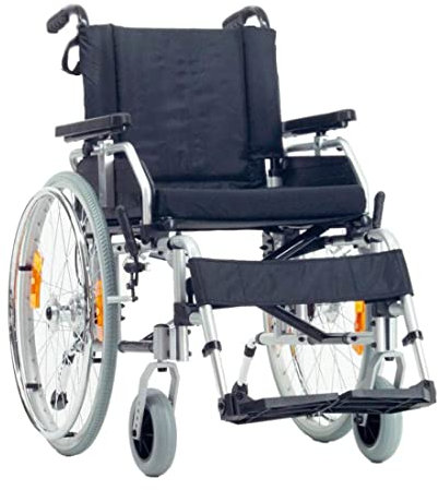 FabaCare Rollstuhl 2920 Moly XL mit Trommelbremse, Leichtgewichtrollstuhl faltbar, Faltrollstuhl, Steckachsen, Seitenteile abklappbar, Beinstützen abnehmbar, Fußstützen im Winkel verstellbar, SB 56 cm