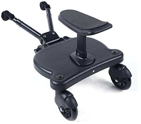 Buggy Board Universal mit Sitz, Einstellbare Trittbrett für Kinderwagen Mitfahrbrett mit Großer Stehfläche, Kompatibel mit Fast Jedem Kinderwagen Hält Kinder bis zu 55 Pfund (3-7 Jahren) (Schwarz)