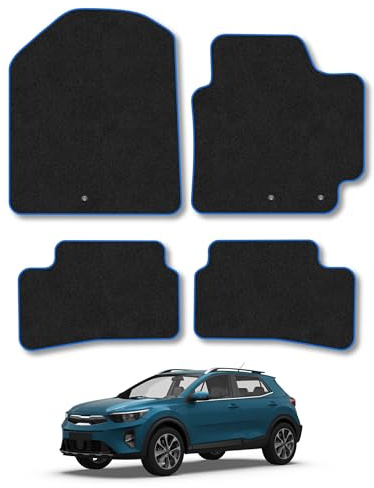Fits Kia Stonic (2018+) Carpet Car Mats | Blue Edge Trim Tailored Fit Floor Mats Full Coverage Protection Accessories Easy Clean Anti Slip Made in the UK