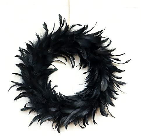 LUMoony Halloween Kranz Schwarzer Federkranz 40cm Krähenfederkranz Kränze Kränzchen Osterkranz Osterdekoration Nest Natur Ostern Deko Türkranz Dekokranz Dekoration 1Pcs Federkranz Deko