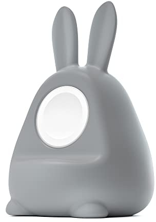 ELETIUO Lade-Ständer mit Silikon-Dock kompatibel mit Apple Watch Series 1-10/SE/SE2/Ultra/Ultra 2 (49/45/44/42/41/40/38mm), Hasen-iWatch-Ladestation mit Nachtmodus, grau