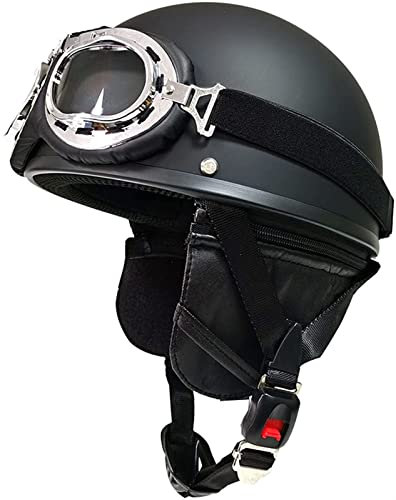 Halbschalenhelm mit ECE, Jethelm Retro, Chopper Helm, Scooter-Helm, Fahrradhelm, mit Schutzbrille und Schnellverschlussschnallen für Damen Herren Erwachsene (Color : B, Size : M(57~58cm))