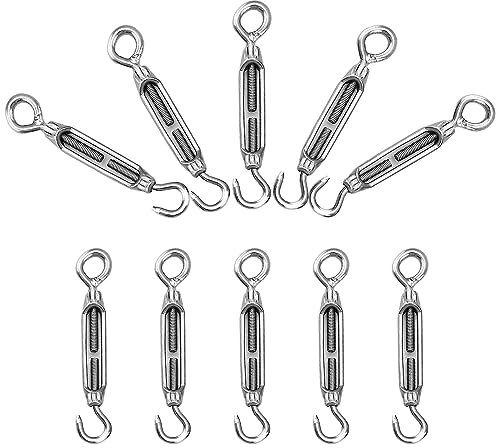 10 tenditori per corda: M4 M6, in acciaio inox 304, tenditore regolabile, gancio e occhiello, corda in acciaio, corda metallica, tendicinghe, ganci di serraggio per fune tese, tenda da sole
