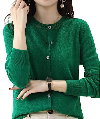 Women's Cashmere Cardigan Round Neck Sweater Spring Autumn Winter Long Sleeve Knitted Solid Color Soft Cardigan Sweater GN M