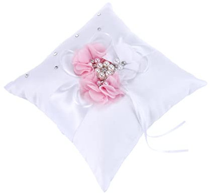 PLAFOPE Hochzeit Ringkissen Mit Perlen Und Blumen Verzierung Ringträgerkissen Für Trauung Zeremonie Mit Schickem Band