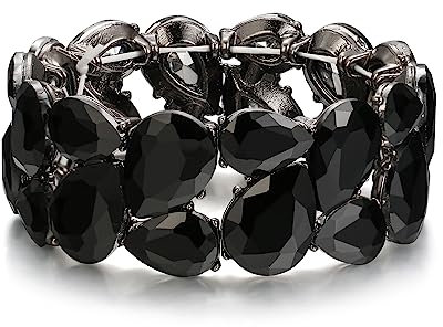 EVER FAITH Stretch Armreif österreichischen Kristall elastische Art Deco elegante Tropfen Vintage Party Armband für Damen Schwarz Schwarz-Ton