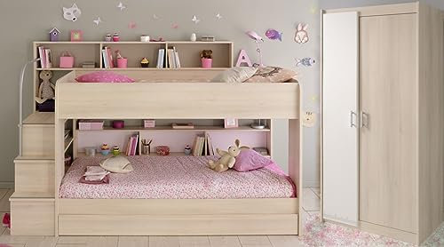 Etagenbett Bibop 41 Parisot Jugendzimmer Möbel in Akazie DREI Liegemöglichkeiten und Kleiderschrank