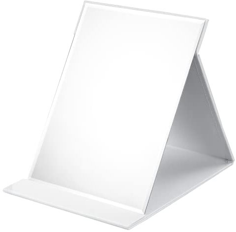WISYOK Reisespiegel Klappbar, Tischspiegel mit Mehrfach-Standwinkel, Klappspiegel mit Weiß PU-Leder, Super HD Schminkspiegel, Handspiegel, Kompaktspiegel, Kosmetikspiegel, Spiegel Klein - 21x15cm