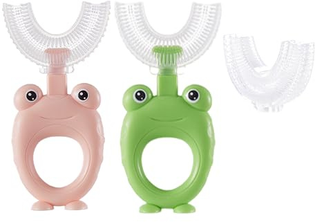 360 U-förmige Zahnbürste, für Kleinkinder, für Kinder im Alter von 2–6 und 2–4 und 4–7 und 6–8 Jahren, alle abgerundeten Zähne,rund, breit, 3 Seiten, Schaumstoff, manuell, für Jungen und Mädchen