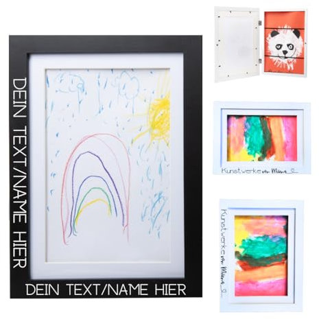 Luminoza Personalisierter Bilderrahmen a4 kinderzeichnungen zum befüllen schwarz (Schwarz - Mit Namen)