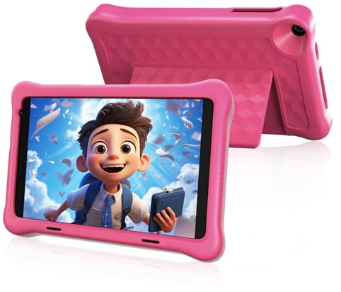 Wqplo Tablette pour Enfants 8 Pouces Android 12 Tablette Enfants 1280 * 800 IPS HD Écran 4000 MAH WiFi Bluetooth Double caméra Mode de Contrôle Parental Case d'amortissement (Rose)